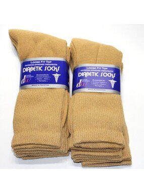 Weitzner Men's Beige Diabetic Crew Mid Socks 3 Pair Loose Fit Top 9-11
